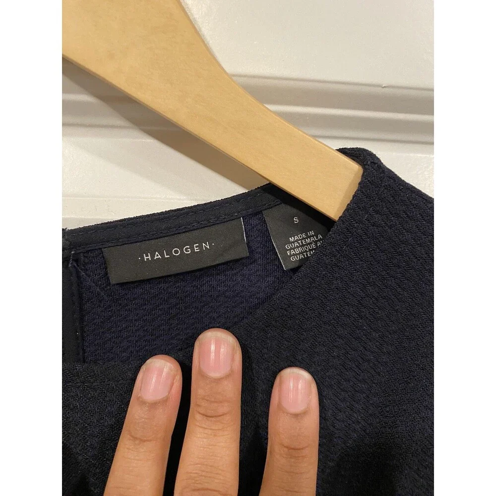 HALOGEN Navy Blue Blouse Flutter Bell Sleeve sz S - Picture 5 of 6